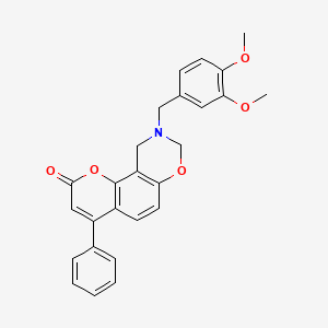 molecular formula C26H23NO5 B11398234 9-(3,4-dimethoxybenzyl)-4-phenyl-9,10-dihydro-2H,8H-chromeno[8,7-e][1,3]oxazin-2-one 