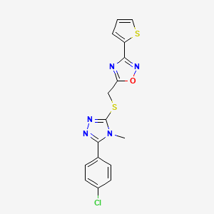 molecular formula C16H12ClN5OS2 B11398341 5-({[5-(4-chlorophenyl)-4-methyl-4H-1,2,4-triazol-3-yl]sulfanyl}methyl)-3-(thiophen-2-yl)-1,2,4-oxadiazole 