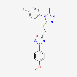 molecular formula C19H16FN5O2S B11398613 5-({[4-(4-fluorophenyl)-5-methyl-4H-1,2,4-triazol-3-yl]sulfanyl}methyl)-3-(4-methoxyphenyl)-1,2,4-oxadiazole 