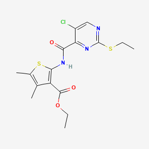 molecular formula C16H18ClN3O3S2 B11398712 Ethyl 2-({[5-chloro-2-(ethylsulfanyl)pyrimidin-4-yl]carbonyl}amino)-4,5-dimethylthiophene-3-carboxylate 