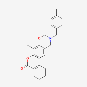 molecular formula C24H25NO3 B11398838 7-methyl-10-(4-methylbenzyl)-1,2,3,4,10,11-hexahydro-5H,9H-benzo[3,4]chromeno[6,7-e][1,3]oxazin-5-one 