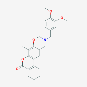 molecular formula C25H27NO5 B11398993 10-(3,4-dimethoxybenzyl)-7-methyl-1,2,3,4,10,11-hexahydro-5H,9H-benzo[3,4]chromeno[6,7-e][1,3]oxazin-5-one 