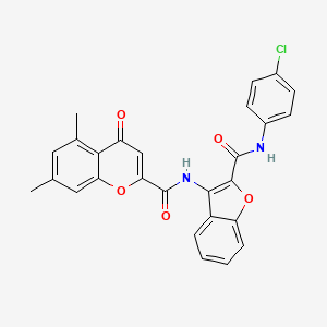 molecular formula C27H19ClN2O5 B11399009 N-{2-[(4-chlorophenyl)carbamoyl]-1-benzofuran-3-yl}-5,7-dimethyl-4-oxo-4H-chromene-2-carboxamide 