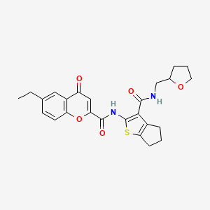 6-ethyl-4-oxo-N-{3-[(tetrahydrofuran-2-ylmethyl)carbamoyl]-5,6-dihydro-4H-cyclopenta[b]thiophen-2-yl}-4H-chromene-2-carboxamide