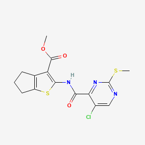 molecular formula C15H14ClN3O3S2 B11399099 methyl 2-({[5-chloro-2-(methylsulfanyl)pyrimidin-4-yl]carbonyl}amino)-5,6-dihydro-4H-cyclopenta[b]thiophene-3-carboxylate 