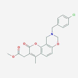 molecular formula C22H20ClNO5 B11399106 methyl [9-(4-chlorobenzyl)-4-methyl-2-oxo-9,10-dihydro-2H,8H-chromeno[8,7-e][1,3]oxazin-3-yl]acetate 