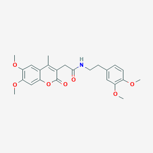 molecular formula C24H27NO7 B11399128 2-(6,7-dimethoxy-4-methyl-2-oxo-2H-chromen-3-yl)-N-[2-(3,4-dimethoxyphenyl)ethyl]acetamide 