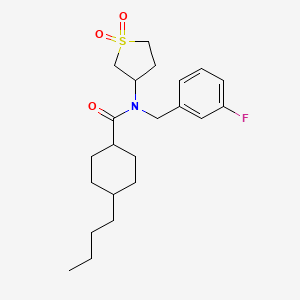 molecular formula C22H32FNO3S B11399213 4-butyl-N-(1,1-dioxidotetrahydrothiophen-3-yl)-N-(3-fluorobenzyl)cyclohexanecarboxamide 