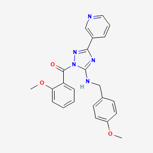 molecular formula C23H21N5O3 B11399226 {5-[(4-methoxybenzyl)amino]-3-(pyridin-3-yl)-1H-1,2,4-triazol-1-yl}(2-methoxyphenyl)methanone 