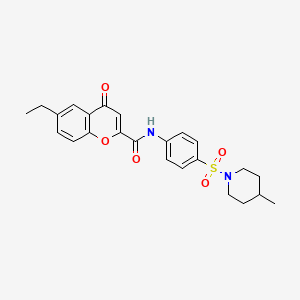 molecular formula C24H26N2O5S B11399473 6-ethyl-N-{4-[(4-methylpiperidin-1-yl)sulfonyl]phenyl}-4-oxo-4H-chromene-2-carboxamide 