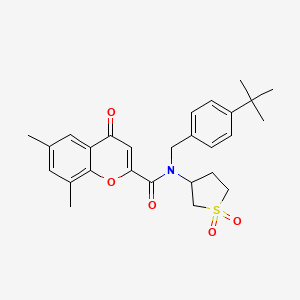 molecular formula C27H31NO5S B11399505 N-(4-tert-butylbenzyl)-N-(1,1-dioxidotetrahydrothiophen-3-yl)-6,8-dimethyl-4-oxo-4H-chromene-2-carboxamide 