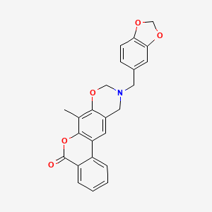 molecular formula C24H19NO5 B11399560 10-(benzo[d][1,3]dioxol-5-ylmethyl)-7-methyl-10,11-dihydrobenzo[3,4]chromeno[6,7-e][1,3]oxazin-5(9H)-one 