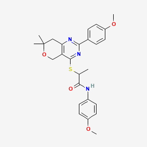 molecular formula C26H29N3O4S B11399595 N-(4-methoxyphenyl)-2-{[2-(4-methoxyphenyl)-7,7-dimethyl-7,8-dihydro-5H-pyrano[4,3-d]pyrimidin-4-yl]sulfanyl}propanamide 