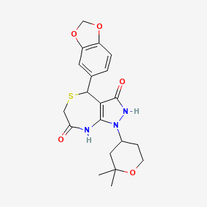 molecular formula C20H23N3O5S B11399681 4-(1,3-benzodioxol-5-yl)-1-(2,2-dimethyltetrahydro-2H-pyran-4-yl)-3-hydroxy-4,8-dihydro-1H-pyrazolo[3,4-e][1,4]thiazepin-7(6H)-one 