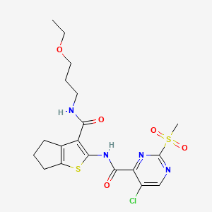 molecular formula C19H23ClN4O5S2 B11400122 5-chloro-N-{3-[(3-ethoxypropyl)carbamoyl]-5,6-dihydro-4H-cyclopenta[b]thiophen-2-yl}-2-(methylsulfonyl)pyrimidine-4-carboxamide 