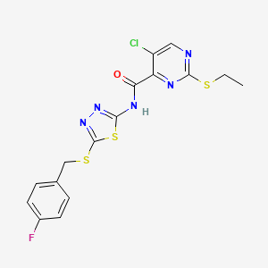 molecular formula C16H13ClFN5OS3 B11400138 5-chloro-2-(ethylsulfanyl)-N-{5-[(4-fluorobenzyl)sulfanyl]-1,3,4-thiadiazol-2-yl}pyrimidine-4-carboxamide 