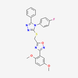 molecular formula C25H20FN5O3S B11400267 3-(2,5-dimethoxyphenyl)-5-({[4-(4-fluorophenyl)-5-phenyl-4H-1,2,4-triazol-3-yl]sulfanyl}methyl)-1,2,4-oxadiazole 