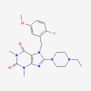 molecular formula C21H27ClN6O3 B11400295 7-(2-chloro-5-methoxybenzyl)-8-(4-ethylpiperazin-1-yl)-1,3-dimethyl-3,7-dihydro-1H-purine-2,6-dione 