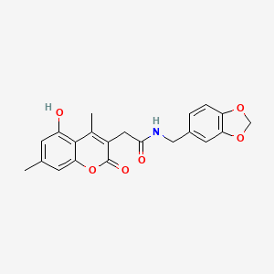 molecular formula C21H19NO6 B11400397 N-(1,3-benzodioxol-5-ylmethyl)-2-(5-hydroxy-4,7-dimethyl-2-oxo-2H-chromen-3-yl)acetamide 