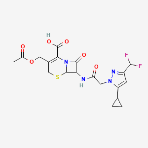 3-[(acetyloxy)methyl]-7-({[5-cyclopropyl-3-(difluoromethyl)-1H-pyrazol-1-yl]acetyl}amino)-8-oxo-5-thia-1-azabicyclo[4.2.0]oct-2-ene-2-carboxylic acid