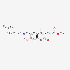 molecular formula C26H28FNO5 B11400613 ethyl 3-{3-[2-(4-fluorophenyl)ethyl]-6,10-dimethyl-8-oxo-3,4-dihydro-2H,8H-chromeno[6,7-e][1,3]oxazin-7-yl}propanoate 