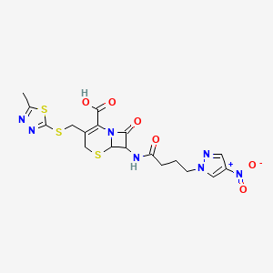 3-{[(5-methyl-1,3,4-thiadiazol-2-yl)sulfanyl]methyl}-7-{[4-(4-nitro-1H-pyrazol-1-yl)butanoyl]amino}-8-oxo-5-thia-1-azabicyclo[4.2.0]oct-2-ene-2-carboxylic acid