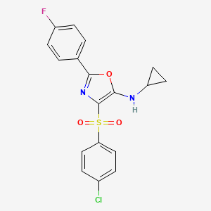 molecular formula C18H14ClFN2O3S B11400699 4-[(4-chlorophenyl)sulfonyl]-N-cyclopropyl-2-(4-fluorophenyl)-1,3-oxazol-5-amine 