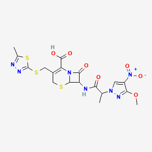 7-{[2-(3-methoxy-4-nitro-1H-pyrazol-1-yl)propanoyl]amino}-3-{[(5-methyl-1,3,4-thiadiazol-2-yl)sulfanyl]methyl}-8-oxo-5-thia-1-azabicyclo[4.2.0]oct-2-ene-2-carboxylic acid