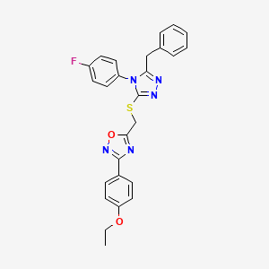 molecular formula C26H22FN5O2S B11400807 5-({[5-benzyl-4-(4-fluorophenyl)-4H-1,2,4-triazol-3-yl]sulfanyl}methyl)-3-(4-ethoxyphenyl)-1,2,4-oxadiazole 