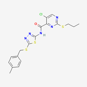 molecular formula C18H18ClN5OS3 B11400886 5-chloro-N-{5-[(4-methylbenzyl)sulfanyl]-1,3,4-thiadiazol-2-yl}-2-(propylsulfanyl)pyrimidine-4-carboxamide 