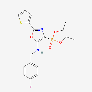 molecular formula C18H20FN2O4PS B11400919 Diethyl {5-[(4-fluorobenzyl)amino]-2-(thiophen-2-yl)-1,3-oxazol-4-yl}phosphonate 