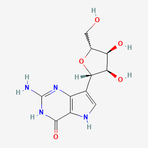 molecular formula C₁₁H₁₄N₄O₅ B1140102 2-amino-7-[(2S,3R,4S,5R)-3,4-dihydroxy-5-(hydroxymethyl)oxolan-2-yl]-3,5-dihydropyrrolo[3,2-d]pyrimidin-4-one CAS No. 102731-45-3