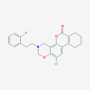 molecular formula C23H21ClFNO3 B11401031 12-Chloro-3-(2-fluorophenethyl)-3,4,7,8,9,10-hexahydro-2H,6H-benzo[3,4]chromeno[8,7-E][1,3]oxazin-6-one 