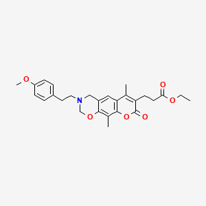 molecular formula C27H31NO6 B11401070 ethyl 3-{3-[2-(4-methoxyphenyl)ethyl]-6,10-dimethyl-8-oxo-3,4-dihydro-2H,8H-chromeno[6,7-e][1,3]oxazin-7-yl}propanoate 