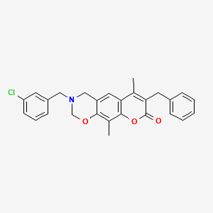 molecular formula C27H24ClNO3 B11401078 7-benzyl-3-(3-chlorobenzyl)-6,10-dimethyl-3,4-dihydro-2H,8H-chromeno[6,7-e][1,3]oxazin-8-one 