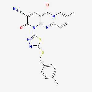 13-methyl-7-[5-[(4-methylphenyl)methylsulfanyl]-1,3,4-thiadiazol-2-yl]-2,6-dioxo-1,7,9-triazatricyclo[8.4.0.03,8]tetradeca-3(8),4,9,11,13-pentaene-5-carbonitrile