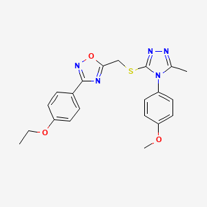 molecular formula C21H21N5O3S B11401237 3-(4-ethoxyphenyl)-5-({[4-(4-methoxyphenyl)-5-methyl-4H-1,2,4-triazol-3-yl]sulfanyl}methyl)-1,2,4-oxadiazole 