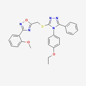 molecular formula C26H23N5O3S B11401249 5-({[4-(4-ethoxyphenyl)-5-phenyl-4H-1,2,4-triazol-3-yl]sulfanyl}methyl)-3-(2-methoxyphenyl)-1,2,4-oxadiazole 