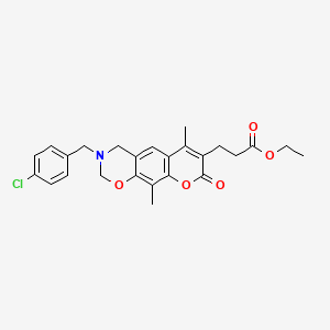 ethyl 3-[3-(4-chlorobenzyl)-6,10-dimethyl-8-oxo-3,4-dihydro-2H,8H-chromeno[6,7-e][1,3]oxazin-7-yl]propanoate