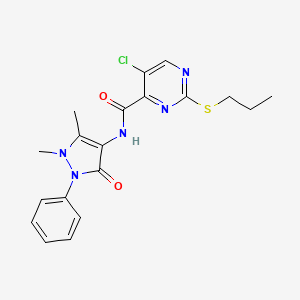 molecular formula C19H20ClN5O2S B11401309 5-chloro-N-(1,5-dimethyl-3-oxo-2-phenyl-2,3-dihydro-1H-pyrazol-4-yl)-2-(propylsulfanyl)pyrimidine-4-carboxamide 