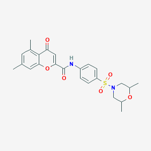 molecular formula C24H26N2O6S B11401329 N-{4-[(2,6-dimethylmorpholin-4-yl)sulfonyl]phenyl}-5,7-dimethyl-4-oxo-4H-chromene-2-carboxamide 