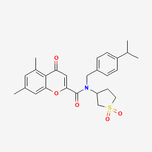 molecular formula C26H29NO5S B11401342 N-(1,1-dioxidotetrahydrothiophen-3-yl)-5,7-dimethyl-4-oxo-N-[4-(propan-2-yl)benzyl]-4H-chromene-2-carboxamide 