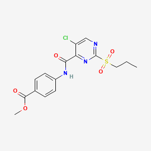 molecular formula C16H16ClN3O5S B11401379 Methyl 4-({[5-chloro-2-(propylsulfonyl)pyrimidin-4-yl]carbonyl}amino)benzoate 