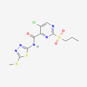 molecular formula C11H12ClN5O3S3 B11401506 5-chloro-N-[5-(methylsulfanyl)-1,3,4-thiadiazol-2-yl]-2-(propylsulfonyl)pyrimidine-4-carboxamide 