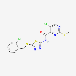 molecular formula C15H11Cl2N5OS3 B11401508 5-chloro-N-{5-[(2-chlorobenzyl)sulfanyl]-1,3,4-thiadiazol-2-yl}-2-(methylsulfanyl)pyrimidine-4-carboxamide 