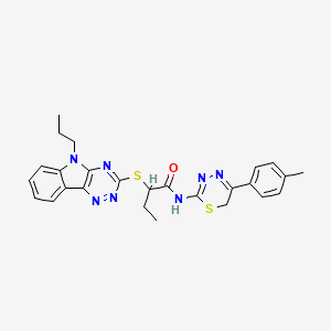 molecular formula C26H27N7OS2 B11401545 N-[5-(4-methylphenyl)-6H-1,3,4-thiadiazin-2-yl]-2-[(5-propyl-5H-[1,2,4]triazino[5,6-b]indol-3-yl)sulfanyl]butanamide 