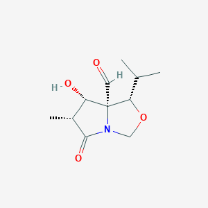 B1140164 (3R,4S,5R,6S)-1-Aza-4-hydroxy-5-formyl-6-isopropyl-3-methyl-7-oxabicycl[3.3.0]octan-2-one CAS No. 145452-03-5