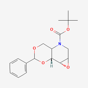 molecular formula C₁₈H₂₃NO₅ B1140166 2,3-Anhydro-4,6-O-benzylidene-N-(tert-butoxycarbonyl)-1,5-deoxy-1,5-imino-D-glucitol CAS No. 133697-22-0