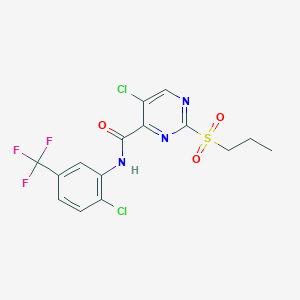 molecular formula C15H12Cl2F3N3O3S B11401743 5-chloro-N-[2-chloro-5-(trifluoromethyl)phenyl]-2-(propylsulfonyl)pyrimidine-4-carboxamide 