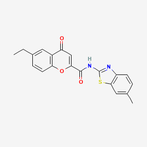 molecular formula C20H16N2O3S B11401862 6-ethyl-N-(6-methyl-1,3-benzothiazol-2-yl)-4-oxo-4H-chromene-2-carboxamide 